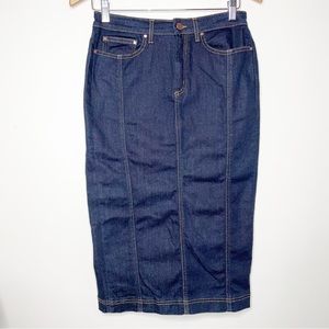 Boden Denim Mid Pencil Straight Skirt Size 6L Stretch Dark Wash